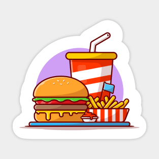 Burger, French Fries And Soda Cartoon Vector Icon Illustration Sticker